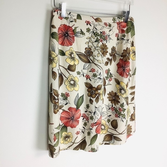 Vintage Linen Blend Floral Skirt Sz 10 - Picture 4 of 9